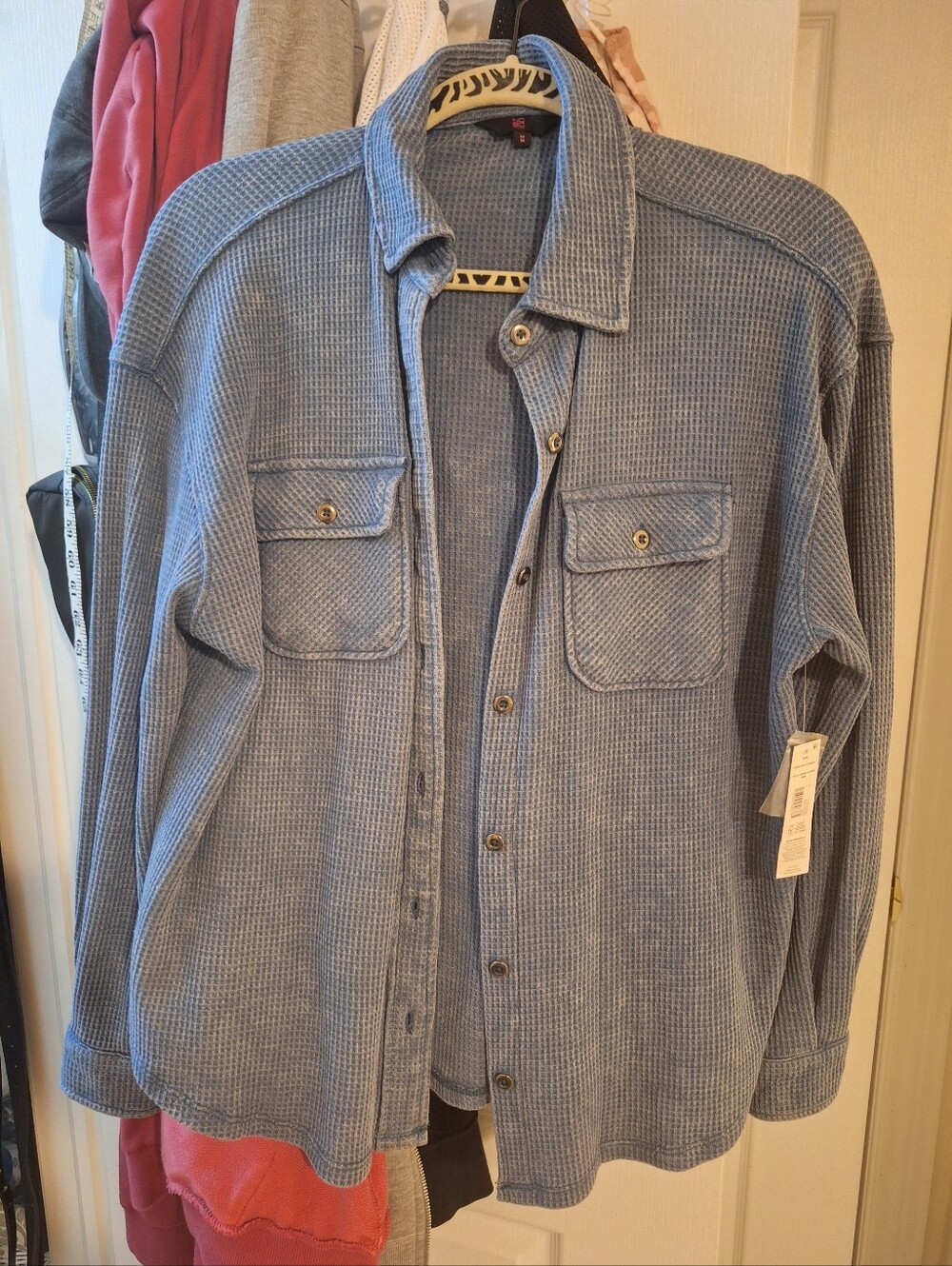 Women's Nobo Blue Waffle-Knit Button-Up Shirt Jacket Shacket Medium